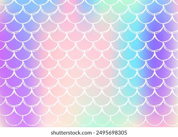 Mermaid scales background with holographic gradient. Bright color transitions. Fish tail banner and invitation. Underwater and sea pattern for girlie party. Vibrant backdrop with mermaid scales.