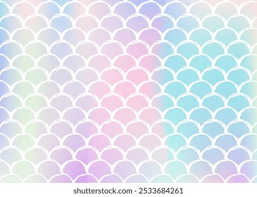 Mermaid scales background with holographic gradient. Bright color transitions. Fish tail banner and invitation. Underwater and sea pattern for girlie party. Iridescent backdrop with mermaid scales.