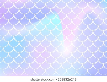 Mermaid scales background with holographic gradient. Bright color transitions. Fish tail banner and invitation. Underwater and sea pattern for girlie party. Creative backdrop with mermaid scales.