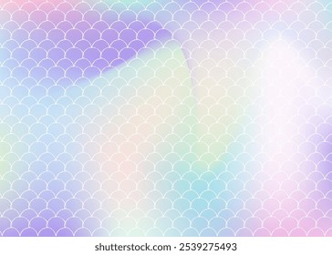 Mermaid scales background with holographic gradient. Bright color transitions. Fish tail banner and invitation. Underwater and sea pattern for girlie party. Pearlescent backdrop with mermaid scales.