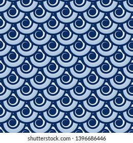 Mermaid scales blue seamless pattern, fish scales background, marine repeat pattern. Vector illustration