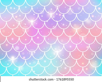 Mermaid scales pattern. Rainbow princess mermaid backdrop, magic sparkles underwater fishtail scales, kawaii mermaid vector background pattern. Mermaid skin scale, seamless marine illustration