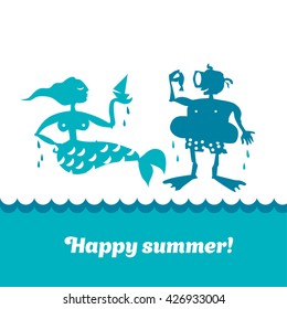 mermaid and scuba diver couple vector illustration