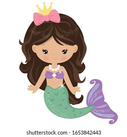 Mermaid sea princess vector cartoon illustration