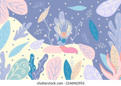 Mermaid in the sea, under the sea, pastel pattern, abstract background.