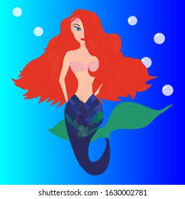 Mermaid in the sea. The vector illustration.
