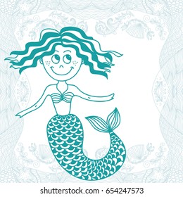 Mermaid and sea. Vector illustration.