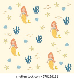 Mermaid seamless background vector design illustration.