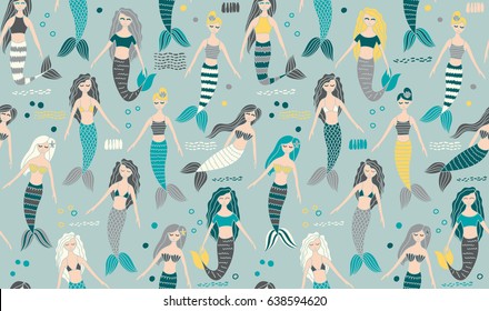 Mermaid seamless pattern