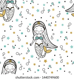 Mermaid seamless pattern. Cute mermaid princess background for textile, wallpaper and other design