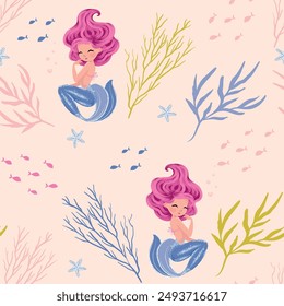 Mermaid seamless pattern design, pattern design for girl's prints.