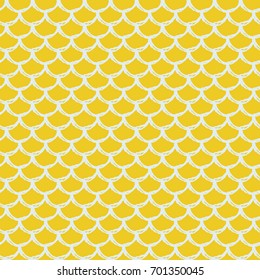 Mermaid seamless pattern. Fish skin texture. Tillable background for girl fabric, textile design, wrapping paper, swimwear or wallpaper. Yellow little mermaid background with fish scale.