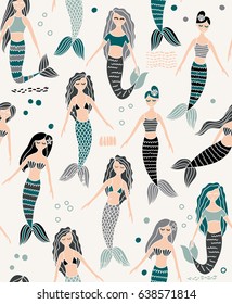 Mermaid seamless pattern illustration