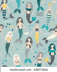 Mermaid seamless pattern illustration