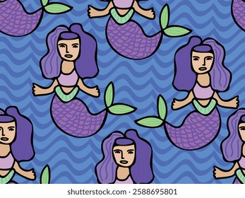 Mermaid. Seamless vector pattern for design and decoration 