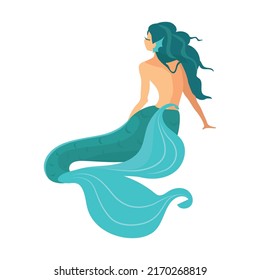 Mermaid semi flat color vector character. Mysterious sea creature. Posing figure. Fairy tale. Full body person on white. Simple cartoon style illustration for web graphic design and animation