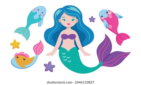 Conjunto de sirena aislado Vector plano pro ilustración de colección sobre fondo blanco