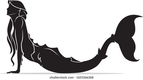 Mermaid Side View Silhouette Pose, Mythical Creature