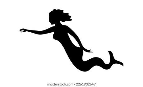 Mermaid silhouette, mermaid is an aquatic creature with the head and upper body of a female human and the tail of a fish