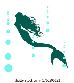 Mermaid silhouette and bubbles vector illustration