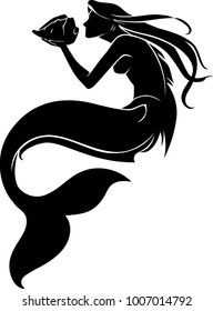 Mermaid Silhouette Fantasy Creature Isolated Illustration