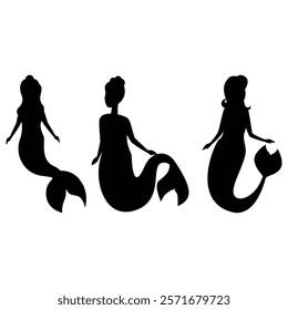 Mermaid Silhouette Girl Swimming in the Ocean