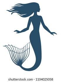Mermaid  silhouette, hand drawn vector  illustration isolated on white, logo, t-shirt design.