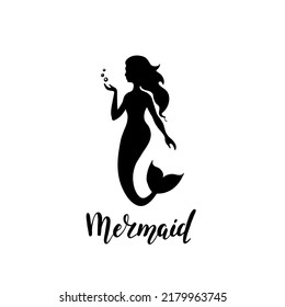Mermaid  silhouette, hand drawn vector  illustration isolated on white, logo, t-shirt design. Vector illustration.