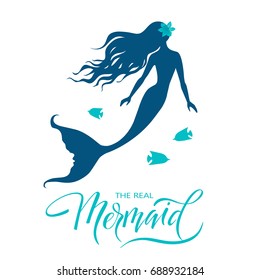 Mermaid  silhouette, hand drawn vector  illustration isolated on white, logo, t-shirt design.