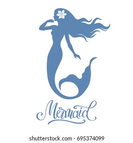 Mermaid  silhouette, hand drawn vector  illustration isolated on white, logo, t-shirt design.