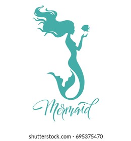 Mermaid  silhouette, hand drawn vector  illustration isolated on white, logo, t-shirt design.