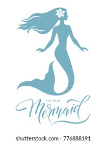 Mermaid  silhouette, hand drawn vector  illustration isolated on white, logo, t-shirt design.