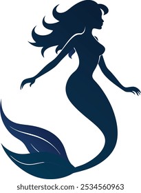 Mermaid silhouette icon vector. Mermaid tail and siren creator hand drawn realistic sketch of singing. Mermaid and sea life vector illustration.