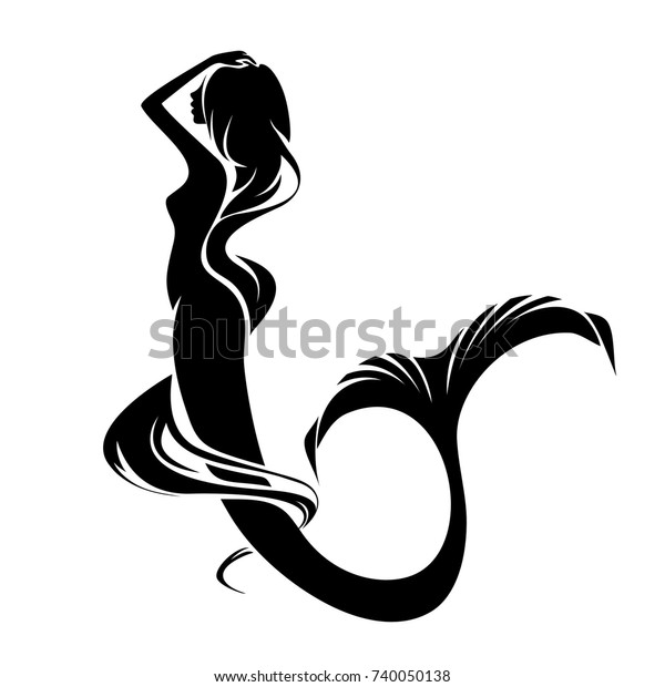 Mermaid Silhouette Isolated On White Background Stock Vector (Royalty ...
