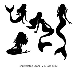 Mermaid Silhouette: Mythical Creature, Ocean Legend, Fantasy Concept, Flat Vector Illustration