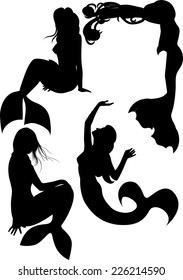 Mermaid silhouette set, four mermaids