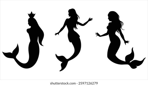 Mermaid Silhouette Set Vector Design Collection for Underwater and Fantasy-Themed Artwork