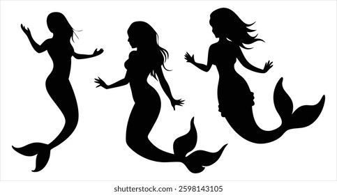 Mermaid Silhouette Set Vector Design Collection for Underwater and Fantasy-Themed Artwork