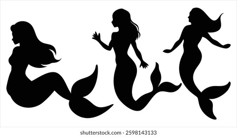 Mermaid Silhouette Set Vector Design Collection for Underwater and Fantasy-Themed Artwork