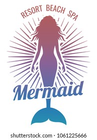 Mermaid silhouette stylized vector logo. Bright resort spa emblem design. Vector illustration