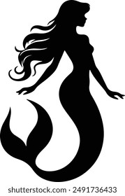 Mermaid silhouette swimming in the sea