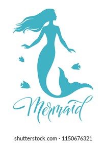 Mermaid  silhouette vector  illustration isolated on white background, logo, t-shirt design.