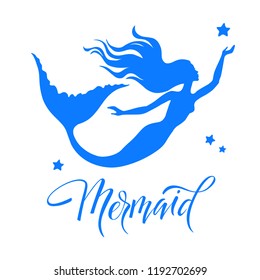 Mermaid  silhouette vector  illustration isolated on white background, logo, t-shirt design.