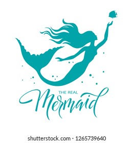 Mermaid  silhouette vector  illustration isolated on white background, logo, t-shirt design.