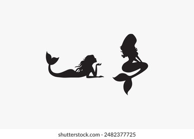 Mermaid silhouette vector style with white background 