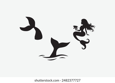 Mermaid silhouette vector style with white background 