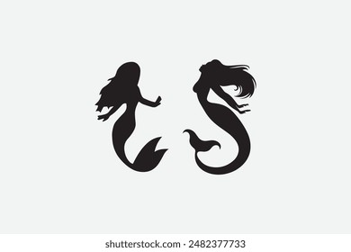 Mermaid silhouette vector style with white background 