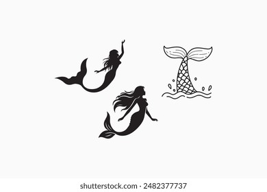 Mermaid silhouette vector style with white background 