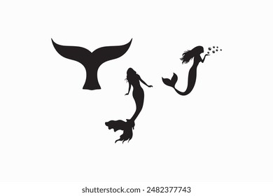 Mermaid silhouette vector style with white background 