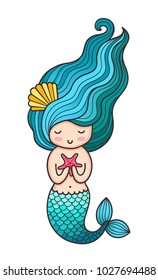 Mermaid. Siren. Cute cartoon character. Vector colored illustration.